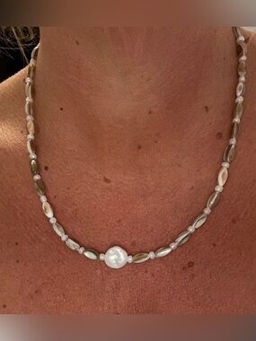 Cultured Pearl and Shell Bead Necklace - White